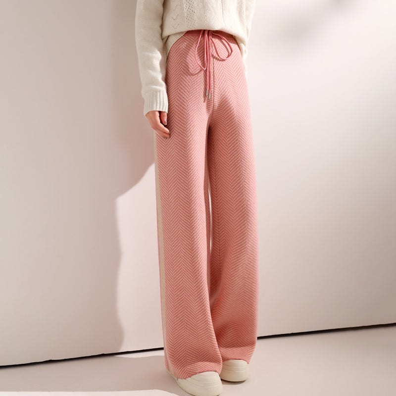 Merino Wool Knit Soft Casual Trousers with Sash