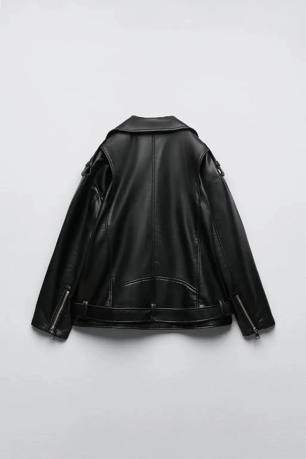 Oversized faux leather jacket side view